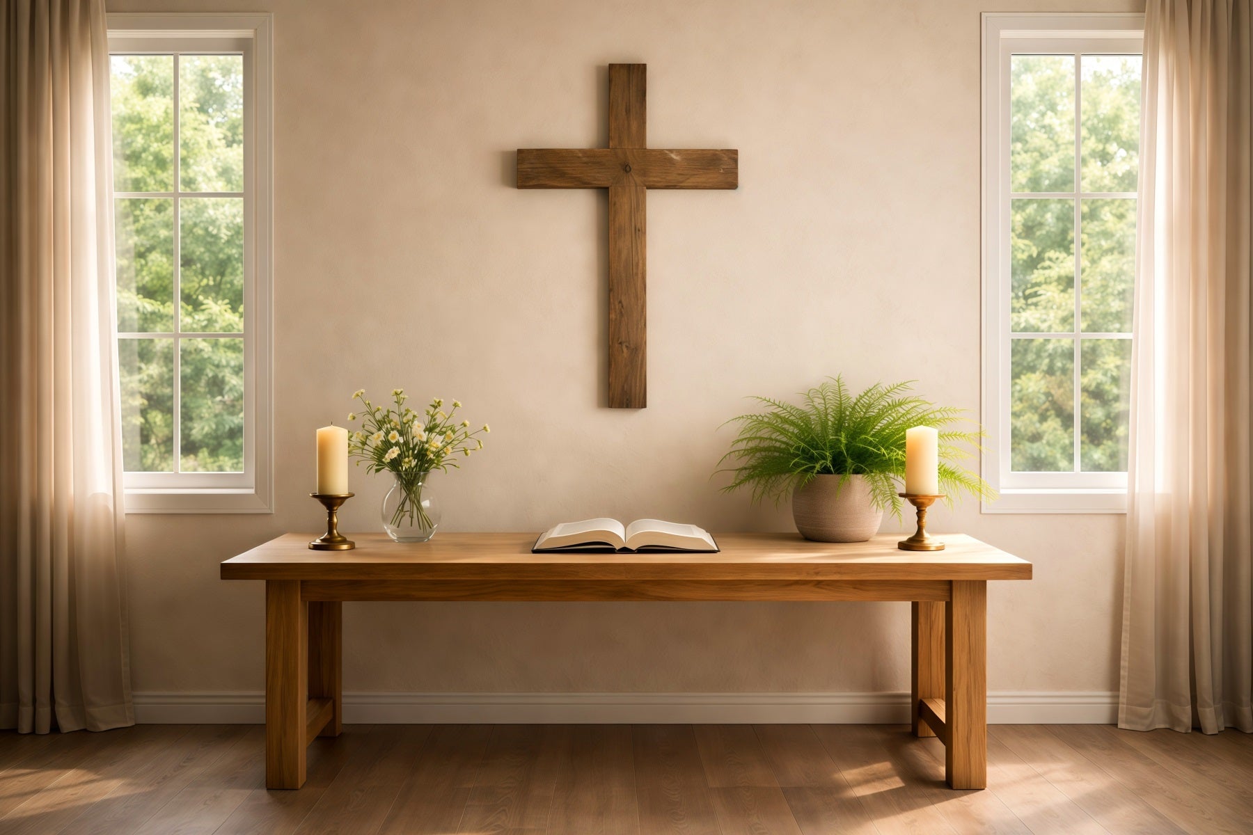 Toile de fond Photo Pâques Table de Prière Minimaliste Croix en Bois LXX62-65