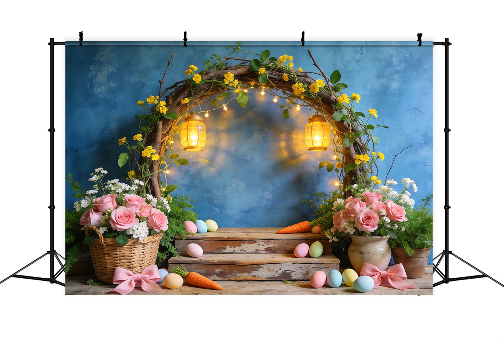 Fond Photo Pâques Présentoir Arche Lanternes Florales Rustiques LXX62-73