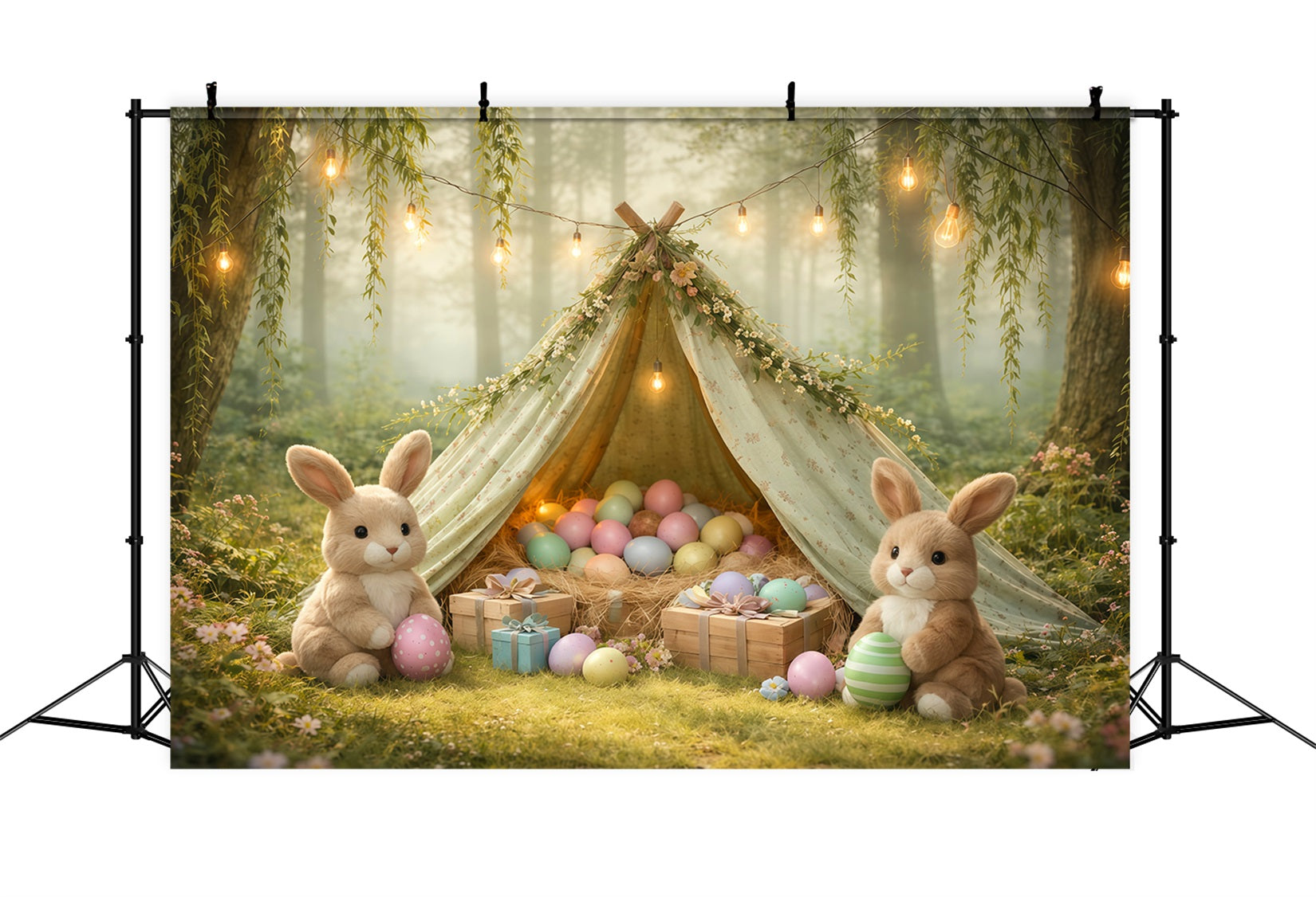 Toile de fond Photo Pâques Forêt Brumeuse Saule Œuf Tipi LXX62-90
