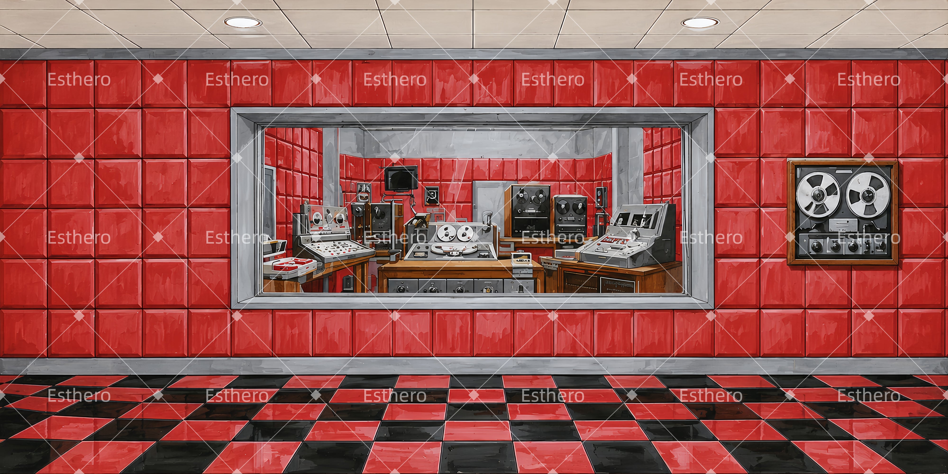 Toile de fond musicale de studio d’enregistrement rouge pour théâtre LXX65-T109