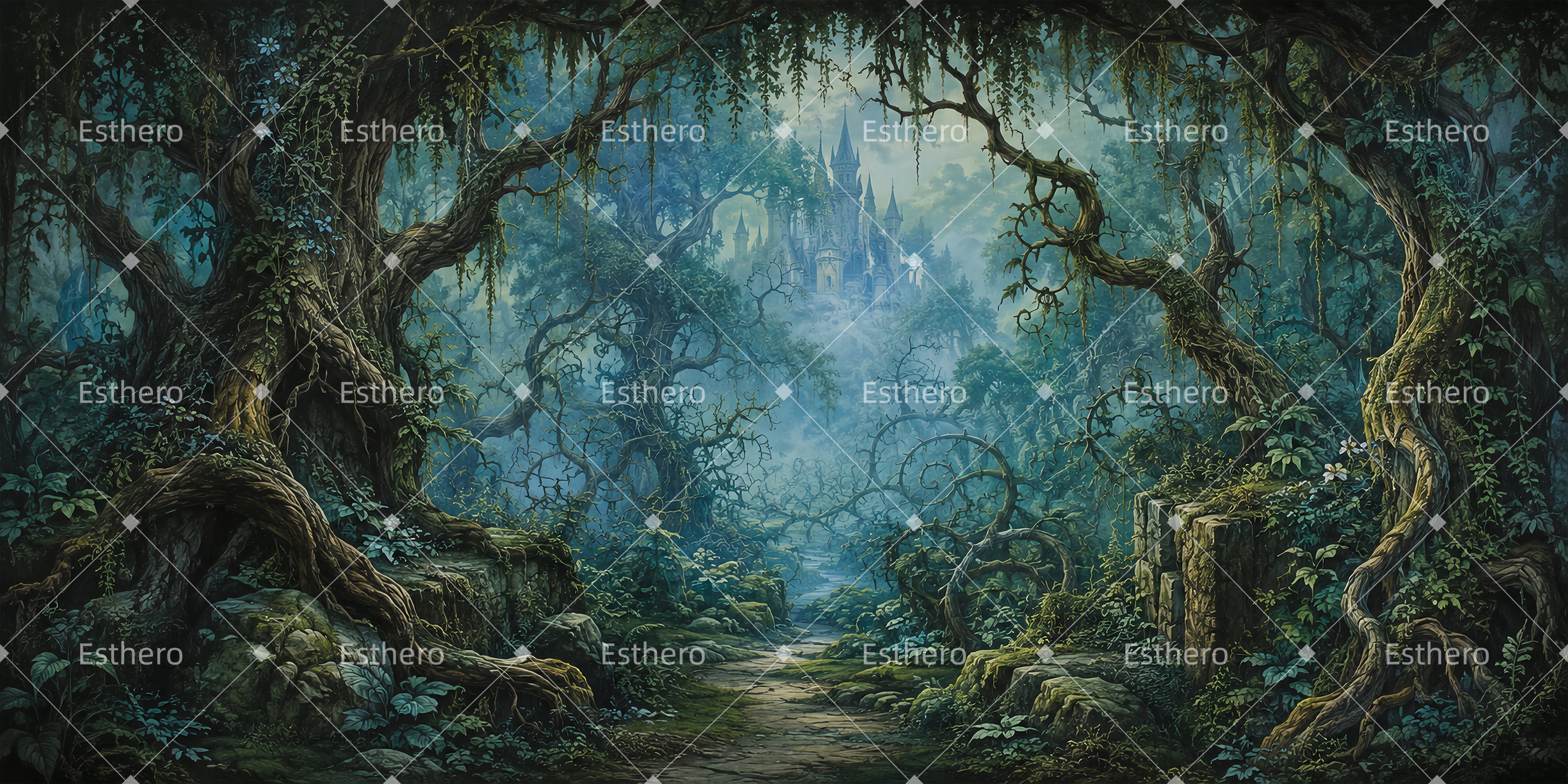 Décor de forêt enchantée toile de fond panoramique pour théâtre LXX65-T119