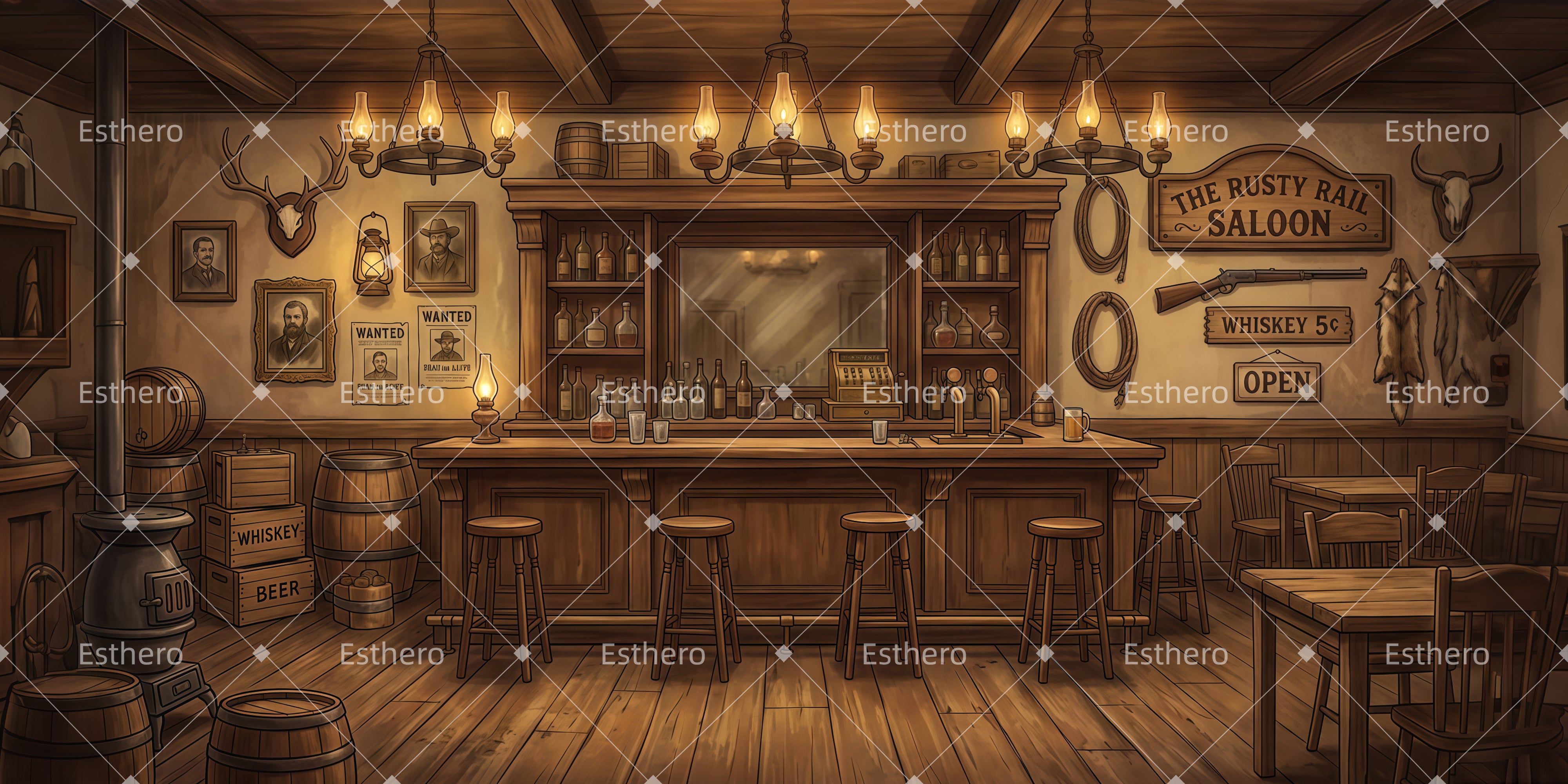 Toile de fond Saloon intérieur de saloon rustique VBS LXX65-T1