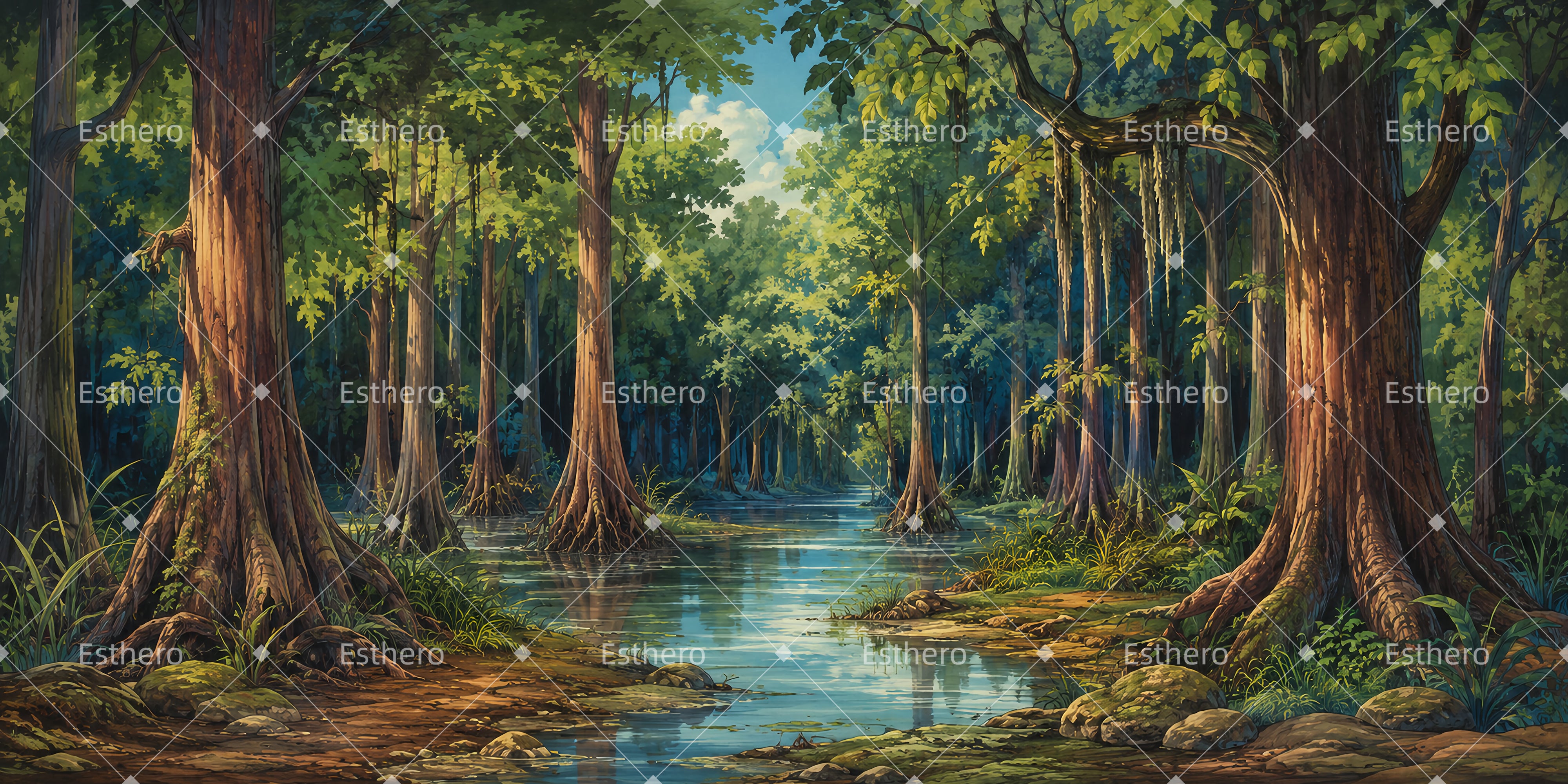 Toile de fond forêt de cyprès et marécage pour théâtre LXX65-T22