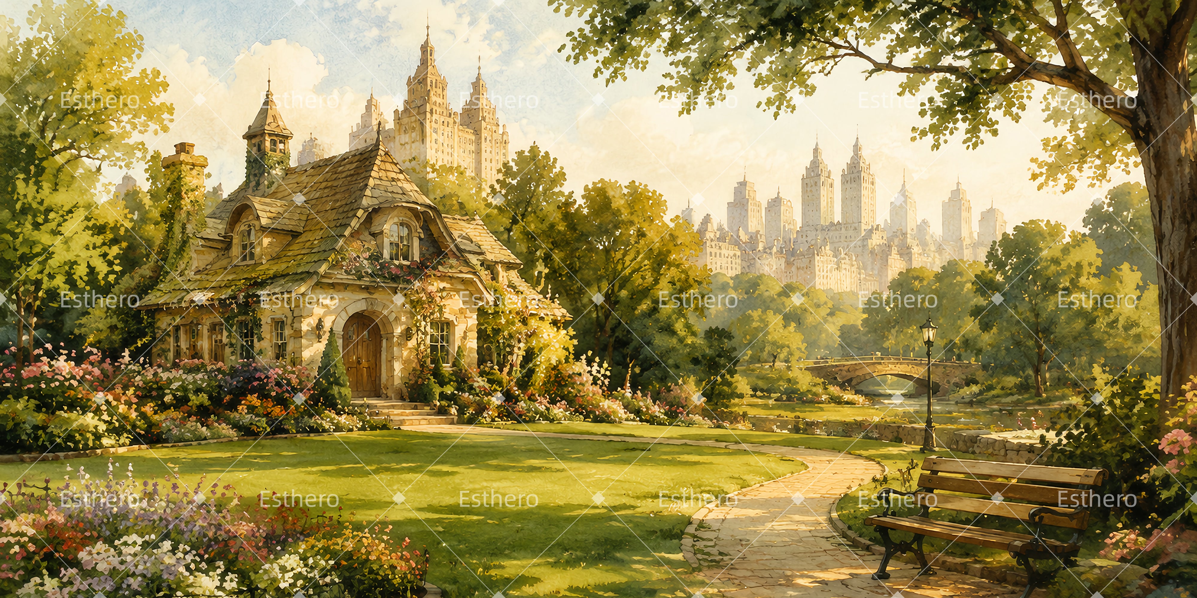 Toile de fond théâtre cottage Central Park décor LXX65-T50