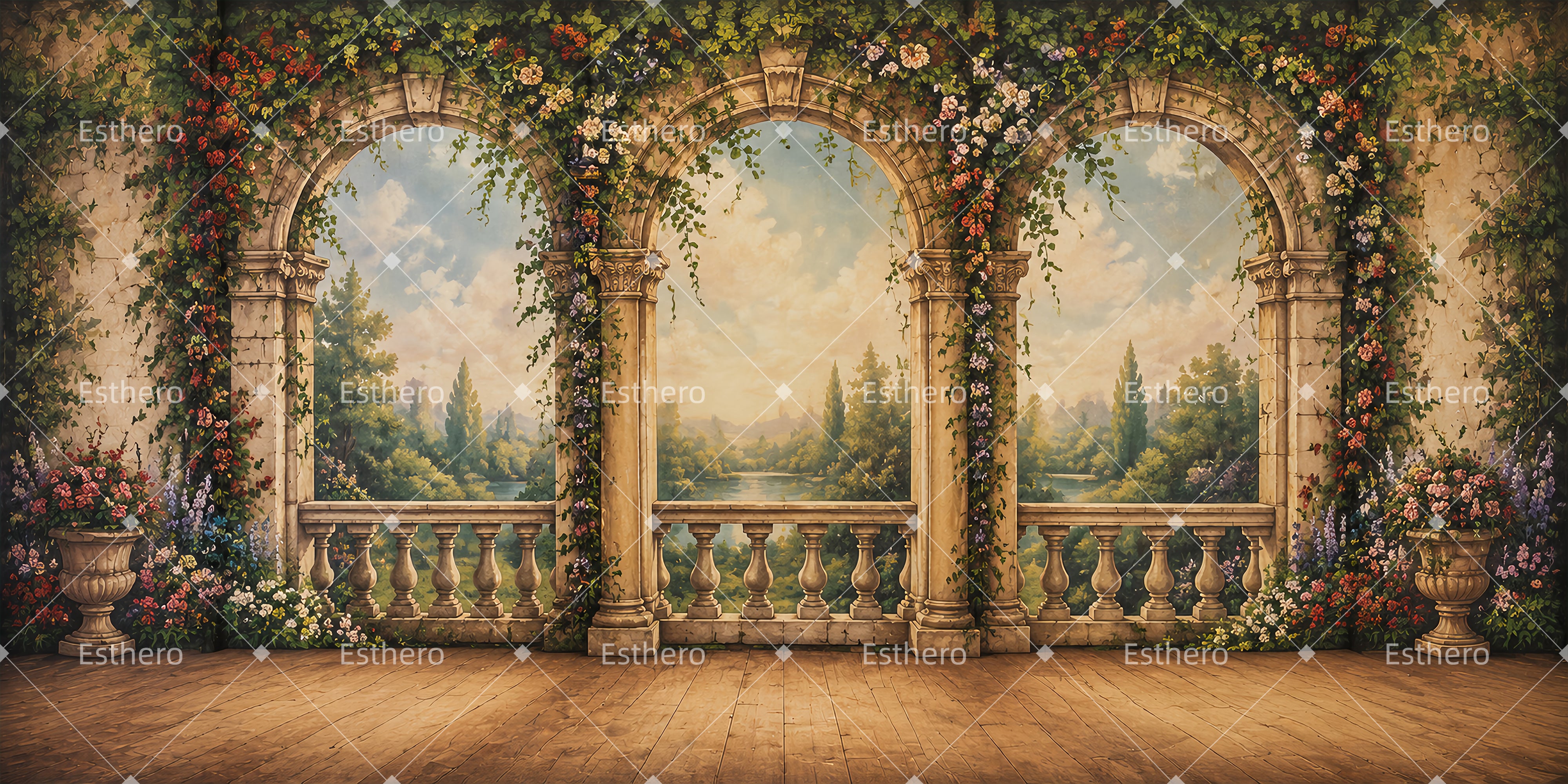 Toile de fond terrasse florale romantique décor de danse LXX65-T74