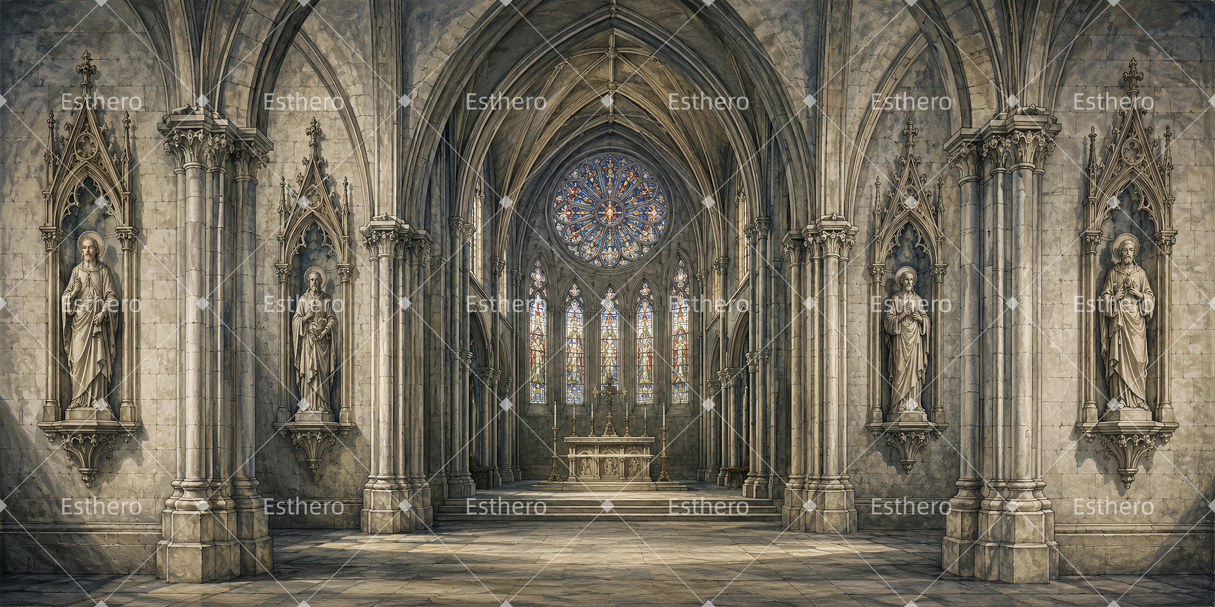 Toile de fond cathédrale gothique décor de théâtre LXX65-T76