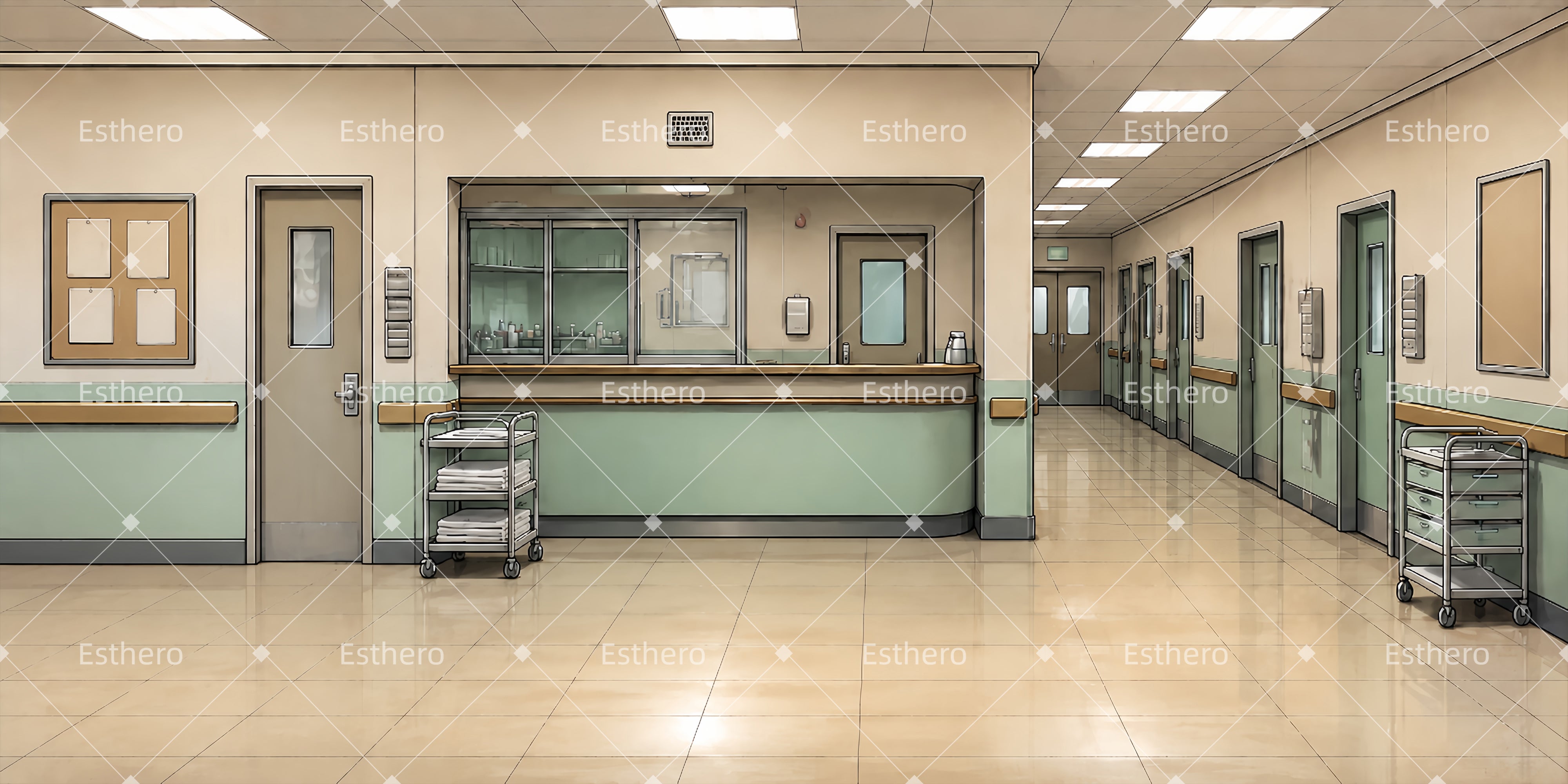 Toile de Fond Théâtre Couloir d’Hôpital Moderne LXX66-T23