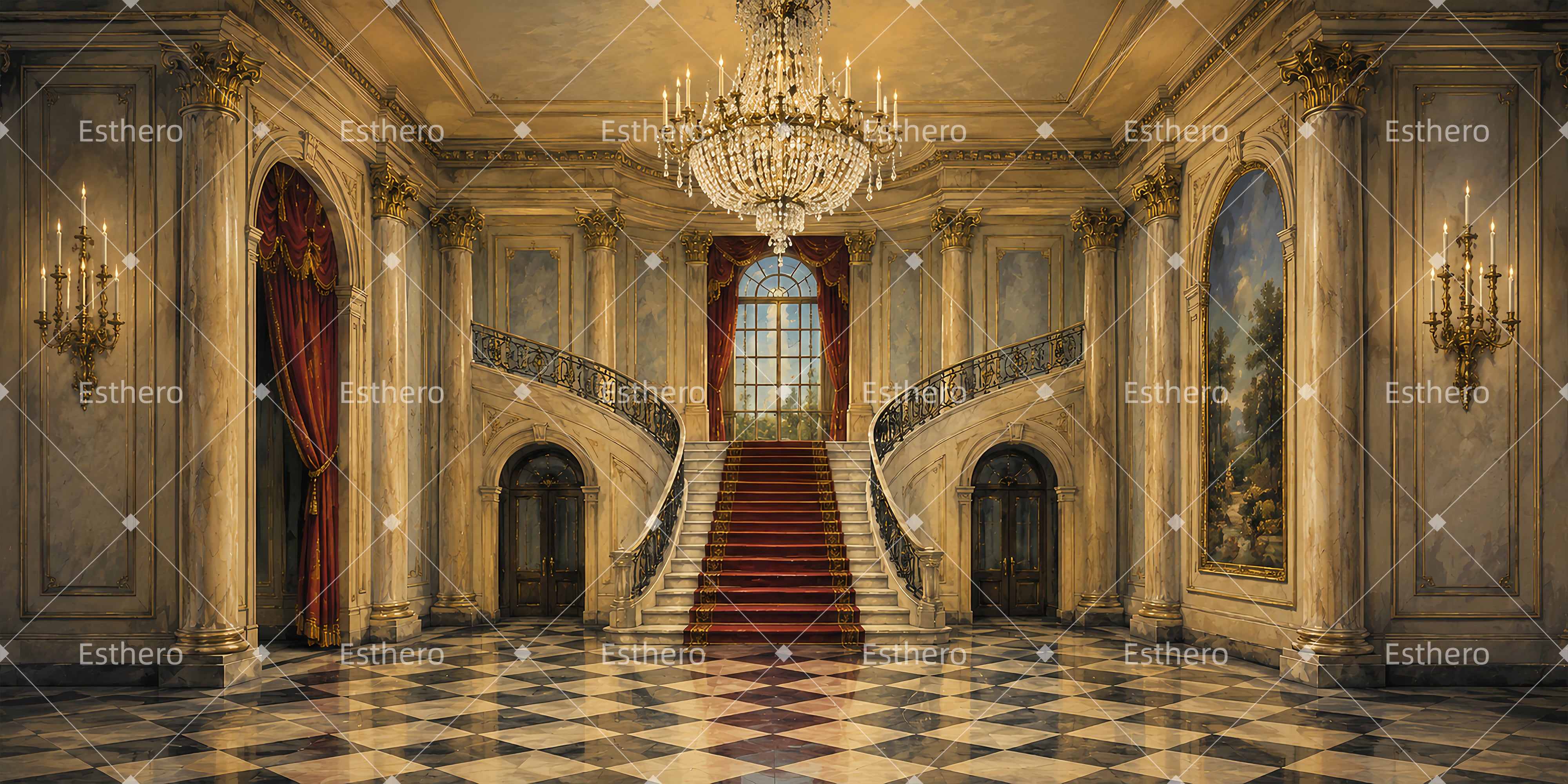 Toile de Fond Hall de Manoir Luxueux pour Spectacle de Danse LXX66-T56