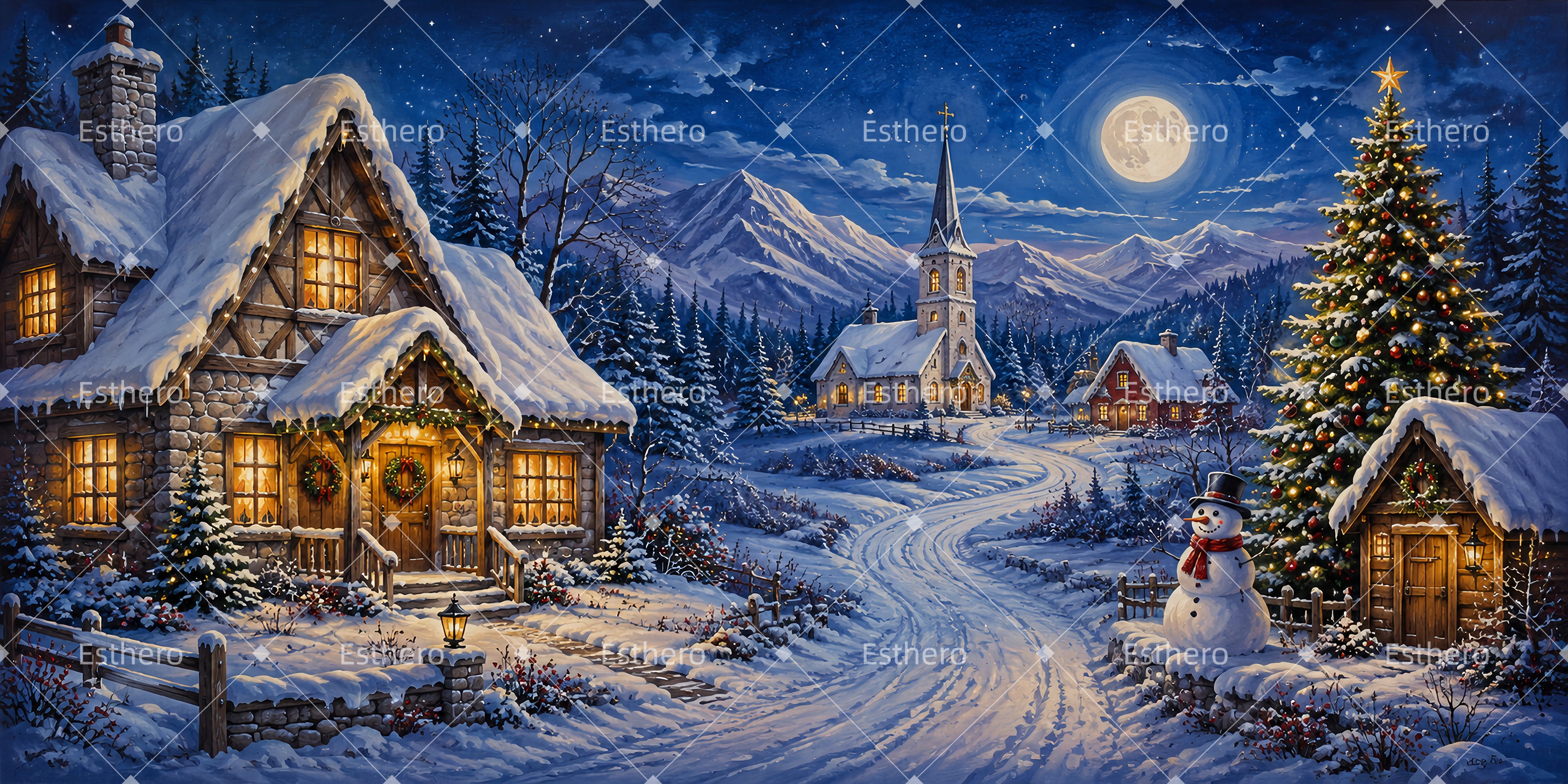 Décor de Scène Ville de Montagne Enneigée à Noël LXX66-T69