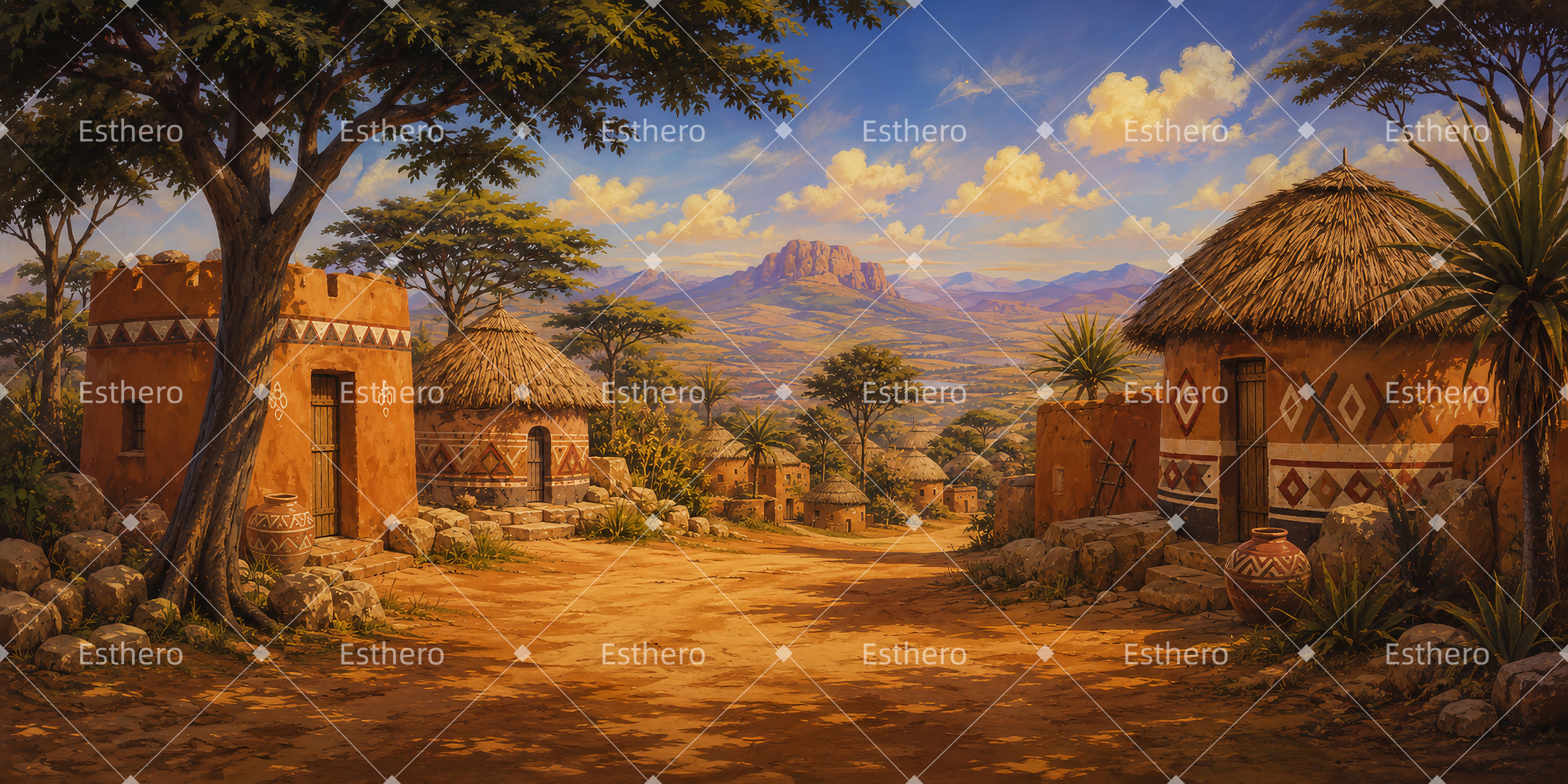 Toile de Fond Village Nubien pour Théâtre LXX66-T76
