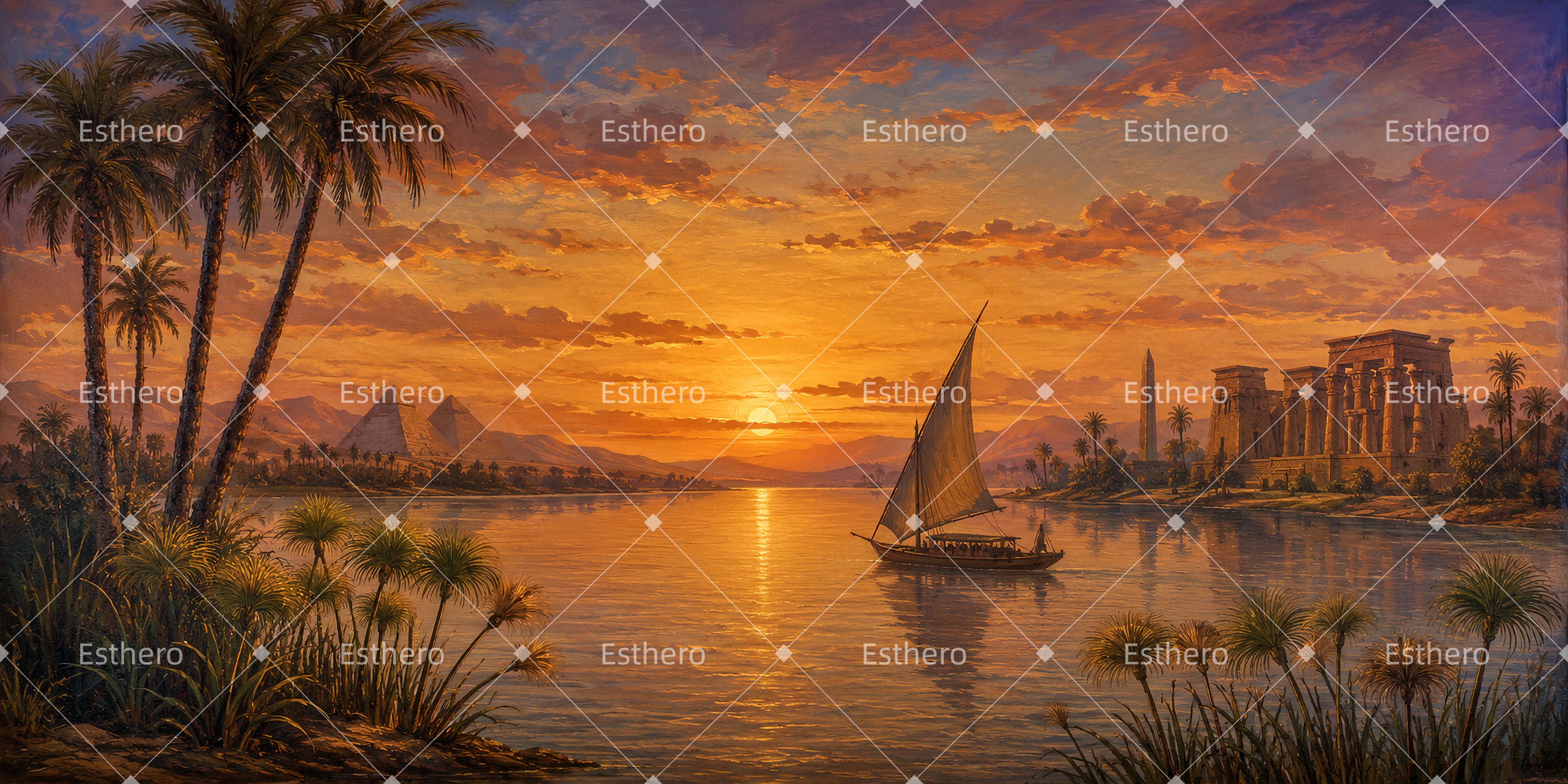 Décor Paysager Coucher de Soleil sur le Nil LXX66-T77