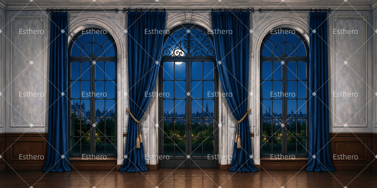Toile de Fond de Scène Salle aux Rideaux Bleus Décor de Théâtre LXX66-T93