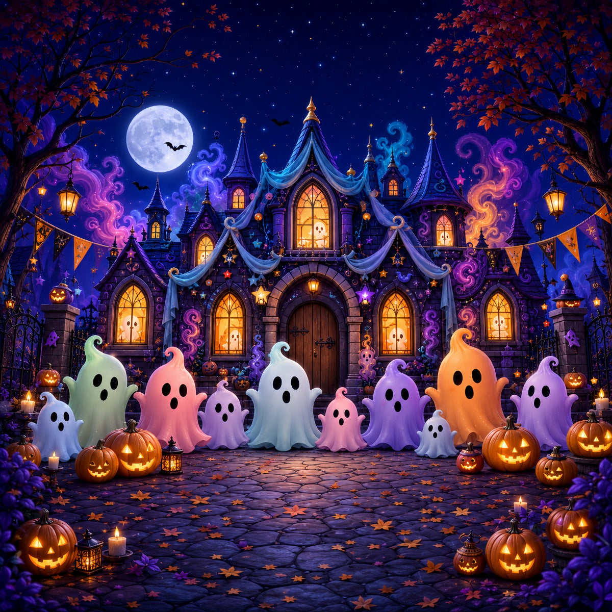 Décor De Scène D'Halloween Château Fantôme Pastel Décor De Fête Pour Halloween LXX67-103