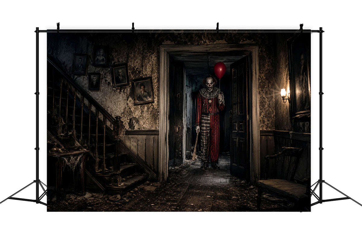 Toile De Fond D'Halloween Avec Clown Fantôme Effrayant Et Couloir Hanté Toile De Fond En Tissu LXX67-106