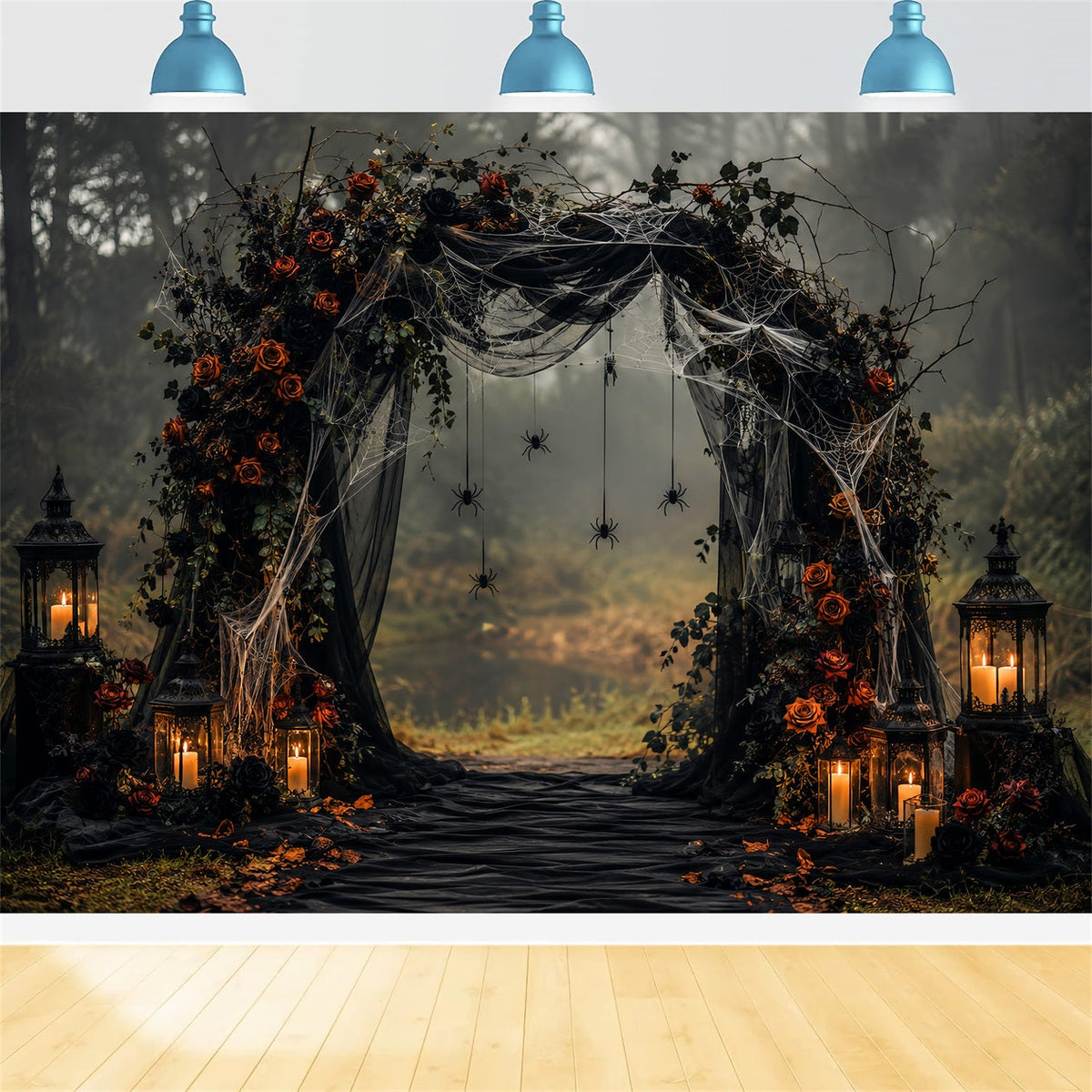 Décor De Mariage D'Halloween Arche Gothique Rose Et Araignée Fond Photo D'Halloween LXX67-110