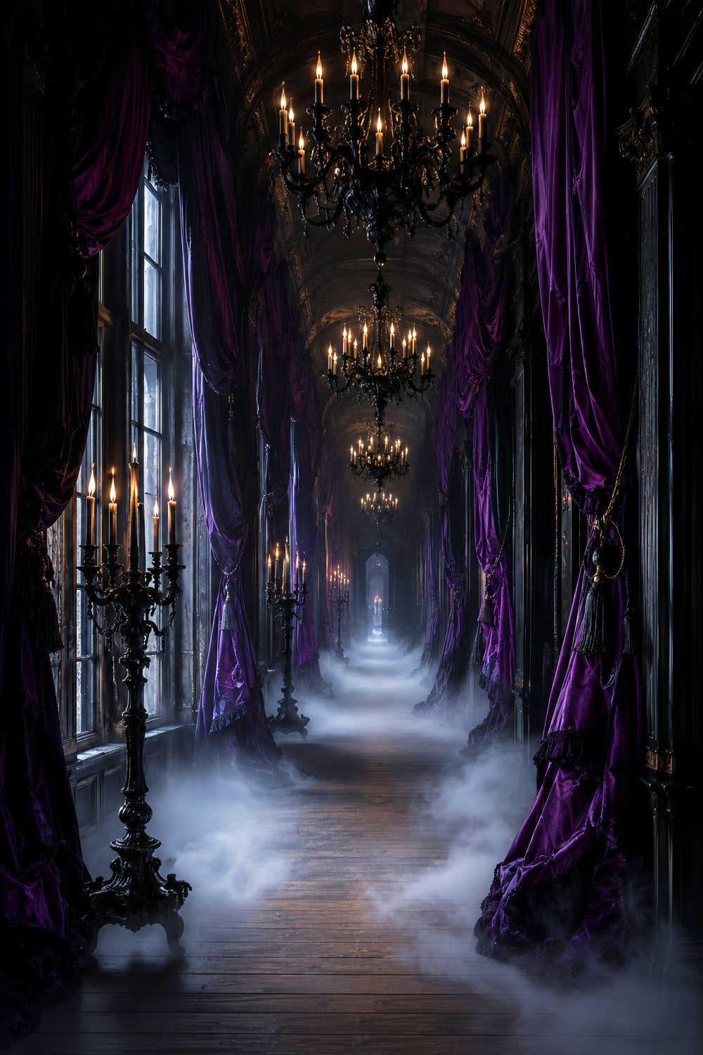 Décors Sur Le Thème D'Halloween : Couloir Gothique Avec Bougies ViolettesIdées De Décors D'Halloween LXX67-112