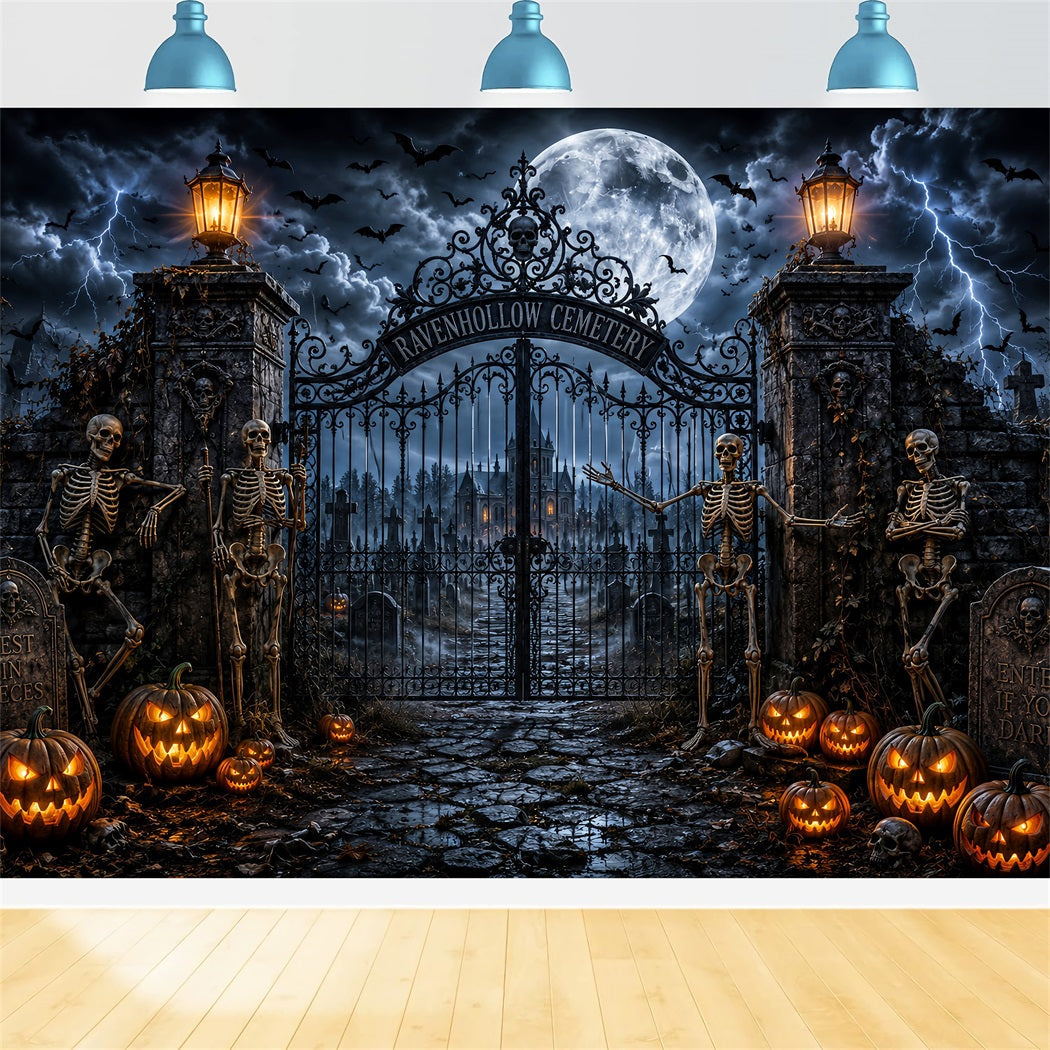 Décor De Cimetière D'Halloween Extérieur Avec Squelette Orageux Et Porte De Cimetière Décor LXX67-116