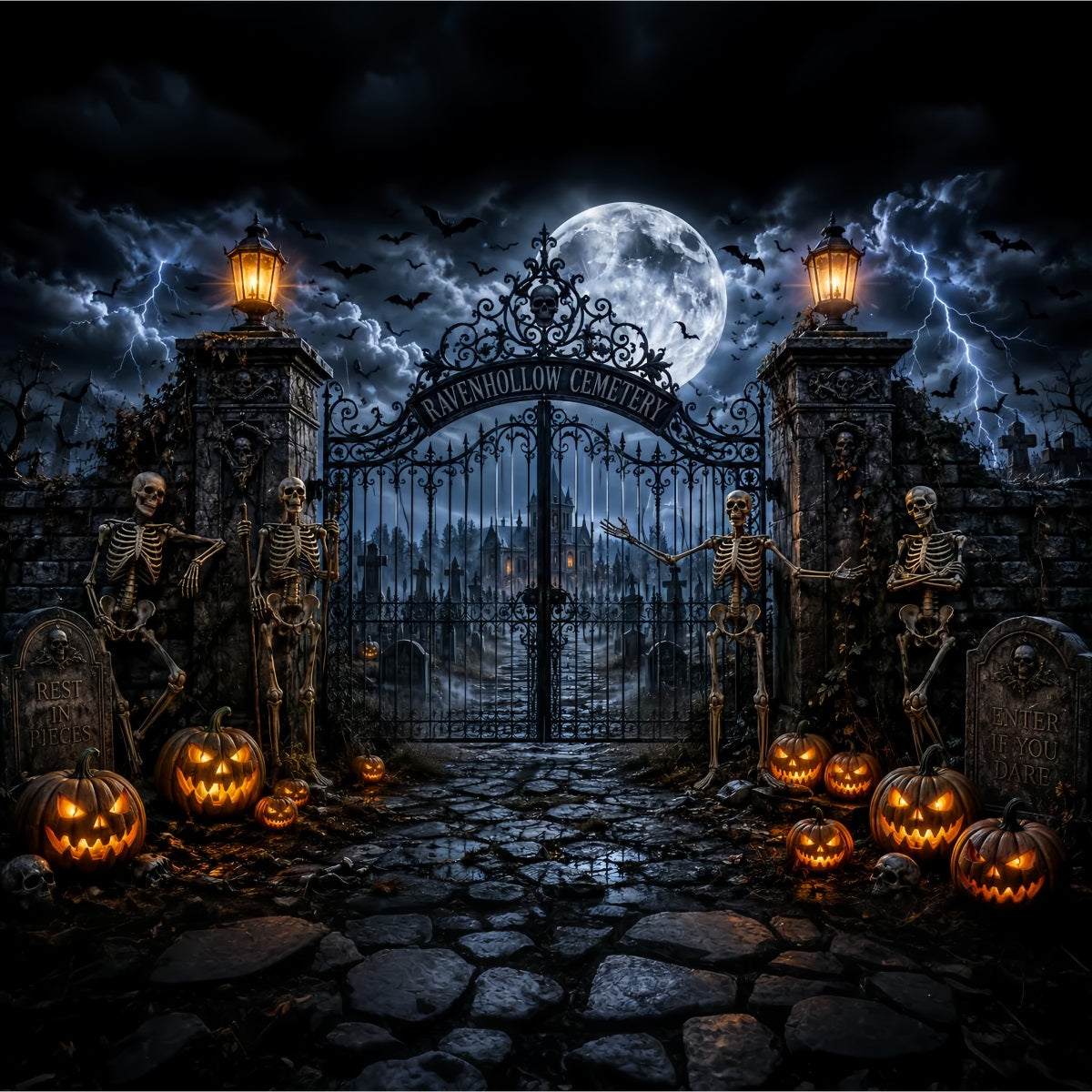 Décor De Cimetière D'Halloween Extérieur Avec Squelette Orageux Et Porte De Cimetière Décor LXX67-116