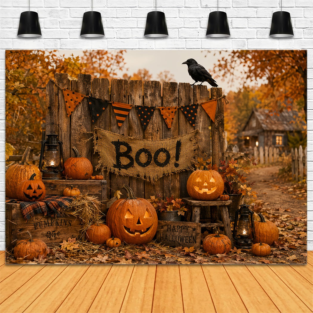Décor D'Halloween Pour Photomaton Clôture Rustique Avec Citrouilles Et Citrouilles Décor LXX67-118