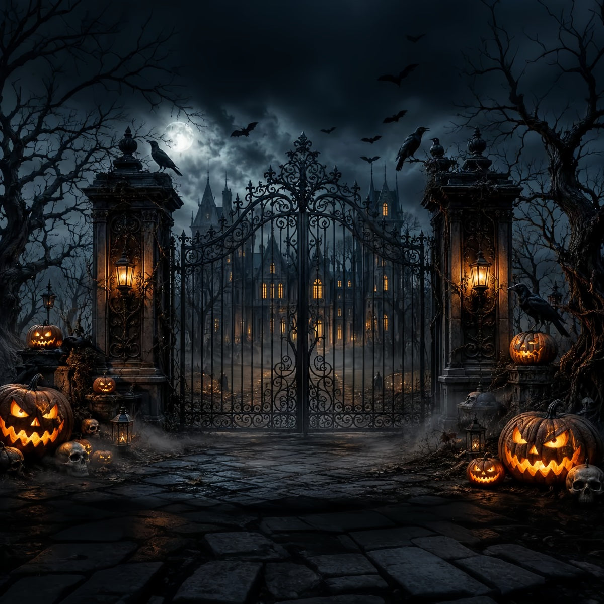 Décor Extérieur D'Halloween Manoir Gothique Porte Citrouille Décors Photo D'Halloween LXX67-121