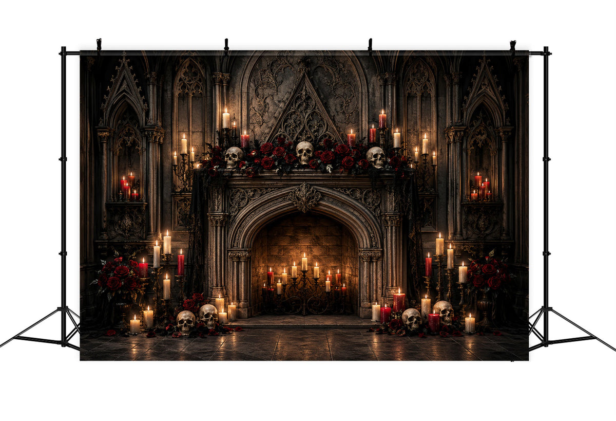 Idées De Décors Pour Photomaton D'Halloween : Crâne Gothique Bougie Cheminée Décor Photo D'Halloween LXX67-125