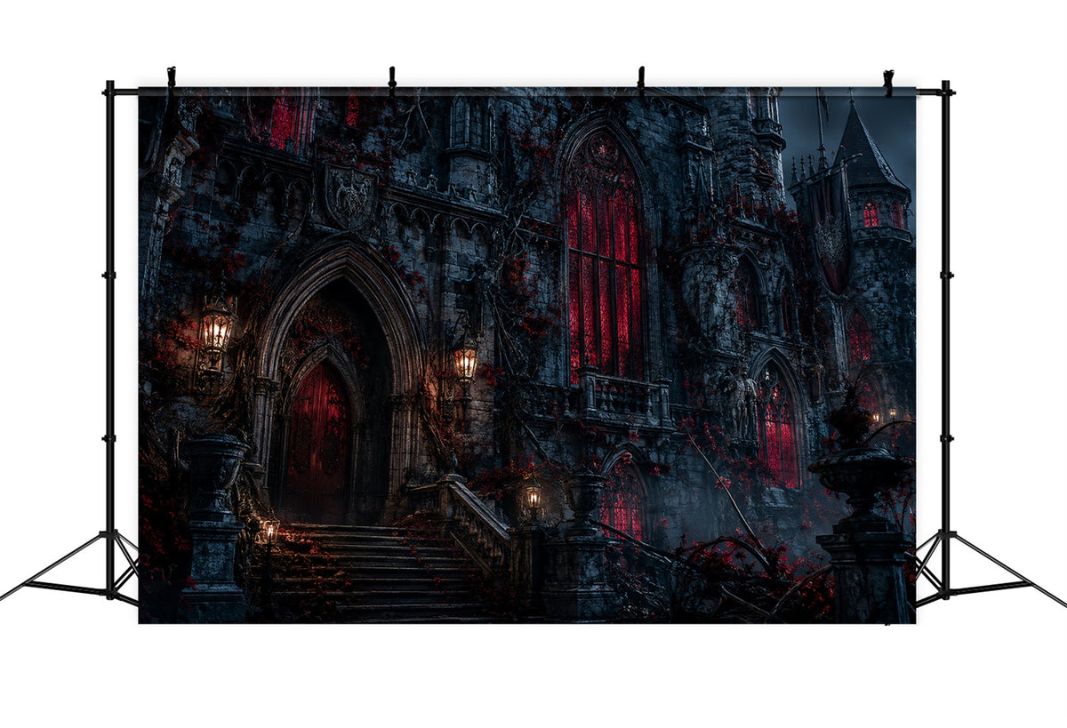 Décor De Château D'Halloween Maison Sombre Fenêtres Rouges Grand Décor D'Halloween LXX67-126