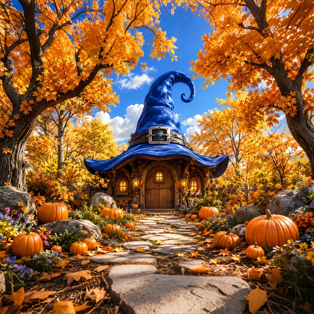Décors En Carton Pour Halloween Motif Chapeau De Sorcière Automnal Et ChaletDécor Photographique LXX67-129