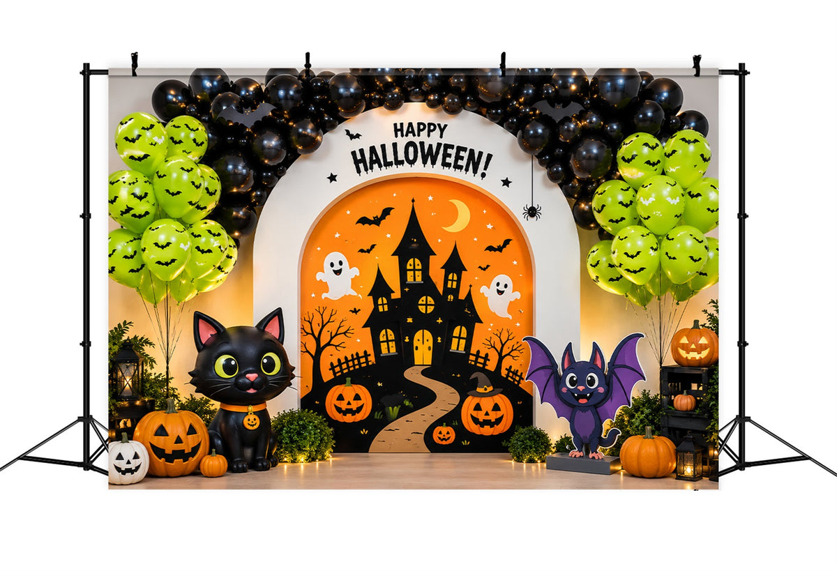Décor De Fond Pour Photomaton Halloween Avec Ballons Et Chat Mignon Thème Fête D'Halloween LXX67-130