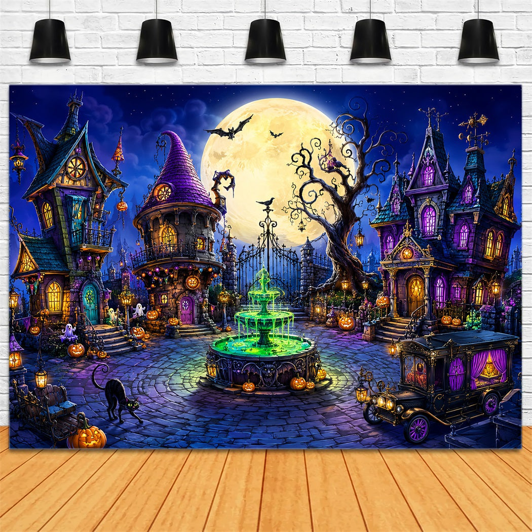 Décor De Noël Extérieur Féérique Avec Lune Et Ville De SorcièresHalloween LXX67-131