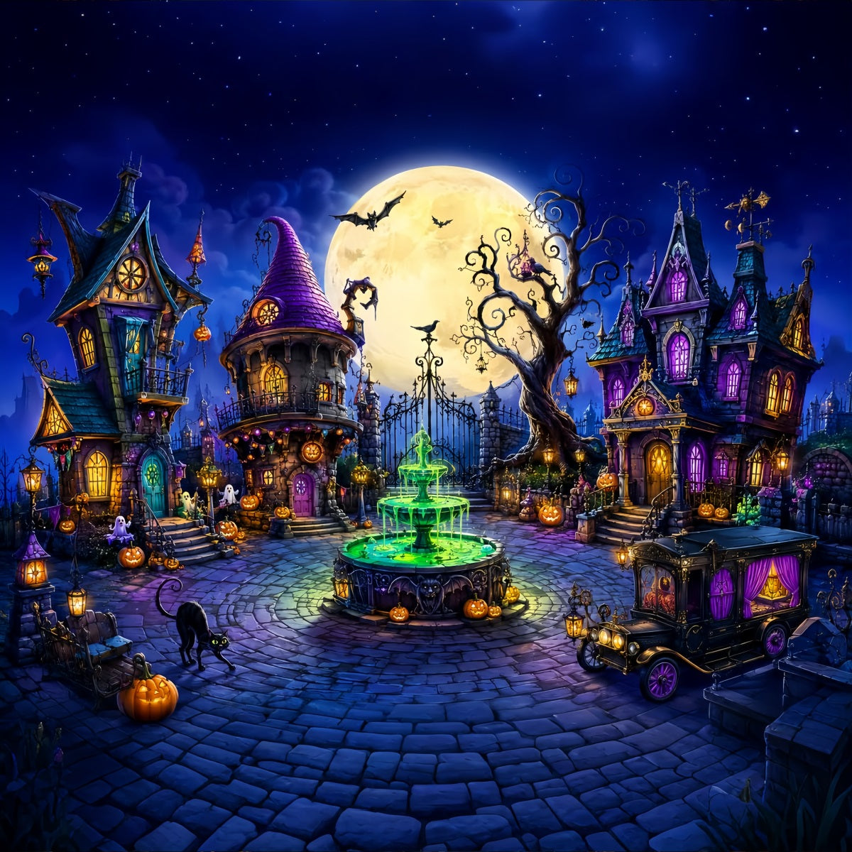 Décor De Noël Extérieur Féérique Avec Lune Et Ville De SorcièresHalloween LXX67-131