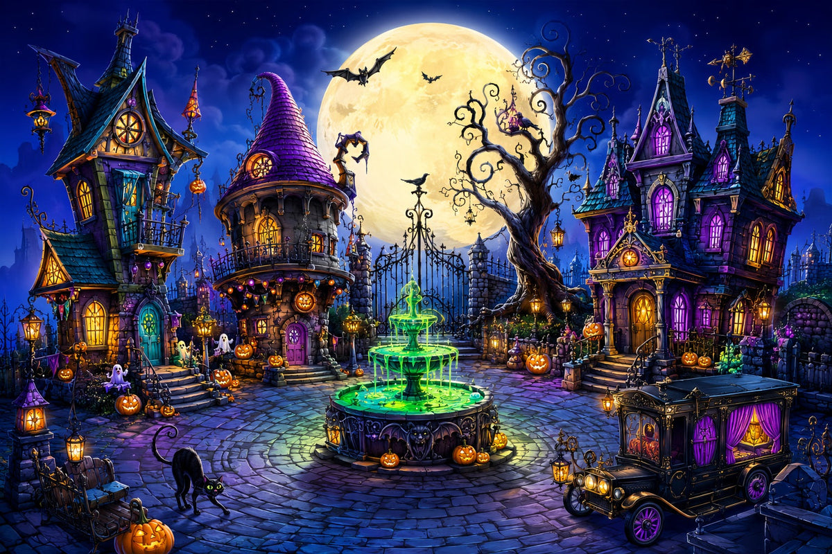Décor De Noël Extérieur Féérique Avec Lune Et Ville De SorcièresHalloween LXX67-131