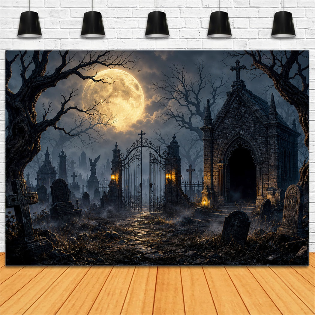 Décor De Cimetière D'Halloween Avec Porte De Cimetière Gothique Éclairée Par La Lune Décor LXX67-132