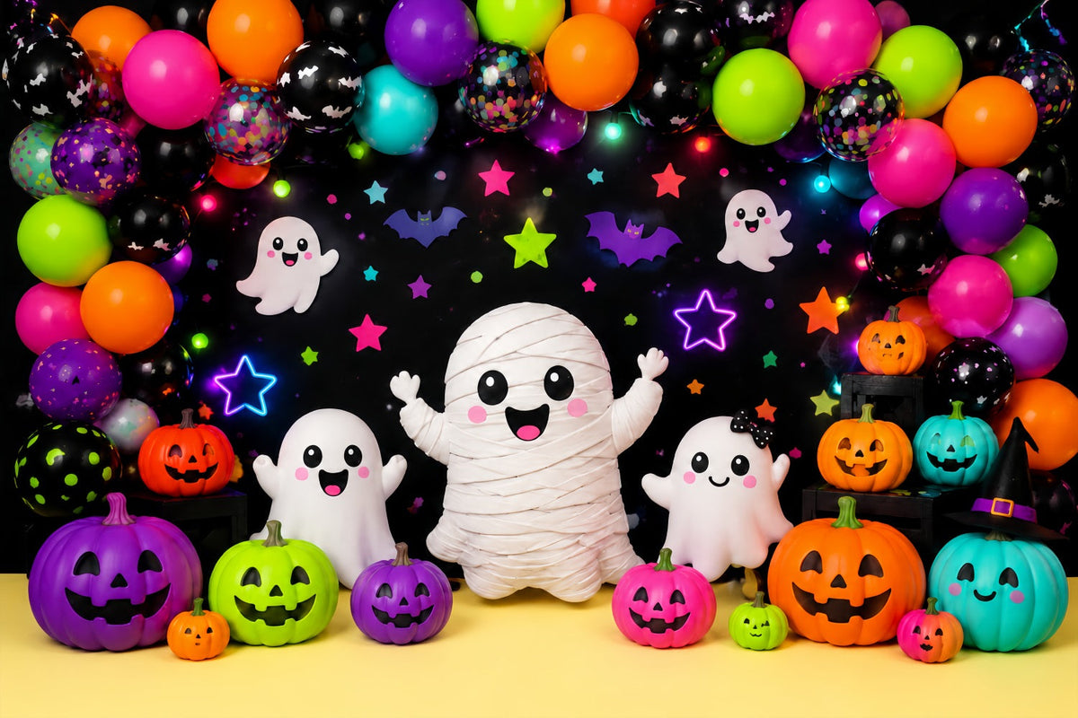 Toile De Fond Photo Halloween Fantôme Coloré Et Momie Décoration Pour Fête D'Anniversaire Halloween LXX67-135