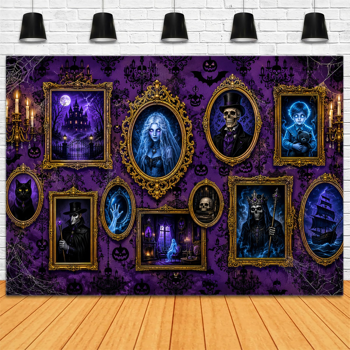 Toile De Fond D'Halloween En Tissu Violet Hanté Pour Galerie De PortraitsIdéale Pour Les Photos LXX67-138