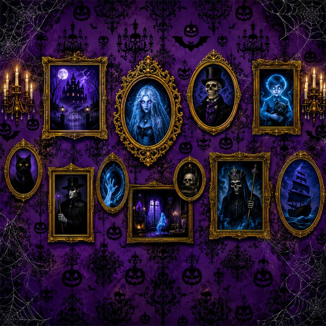 Toile De Fond D'Halloween En Tissu Violet Hanté Pour Galerie De PortraitsIdéale Pour Les Photos LXX67-138