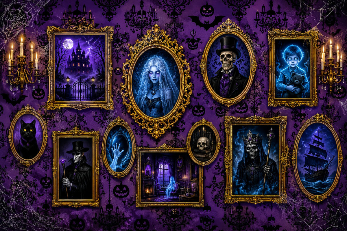 Toile De Fond D'Halloween En Tissu Violet Hanté Pour Galerie De PortraitsIdéale Pour Les Photos LXX67-138
