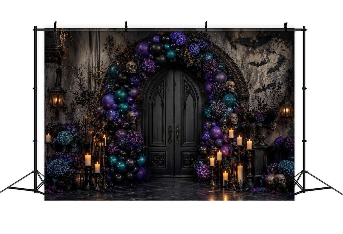 Décor De Fond D'Halloween Avec Ballons Crâne Porte Arche Florale Thème Halloween LXX67-139