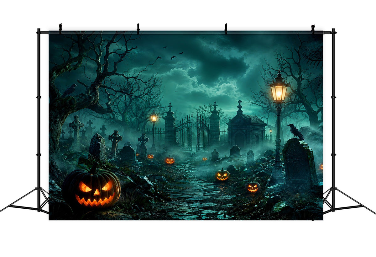 Décor De Cimetière Personnalisé Pour Halloween Porte De Cimetière Brumeuse Et Citrouilles LXX67-14