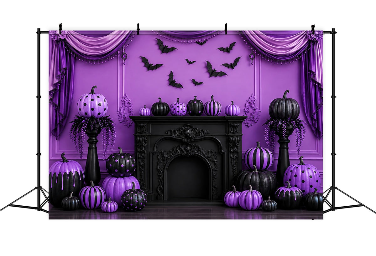 Décor De Scène D'Halloween Citrouille Violette Cheminée Gothique Décors De Photographie D'Halloween LXX67-144
