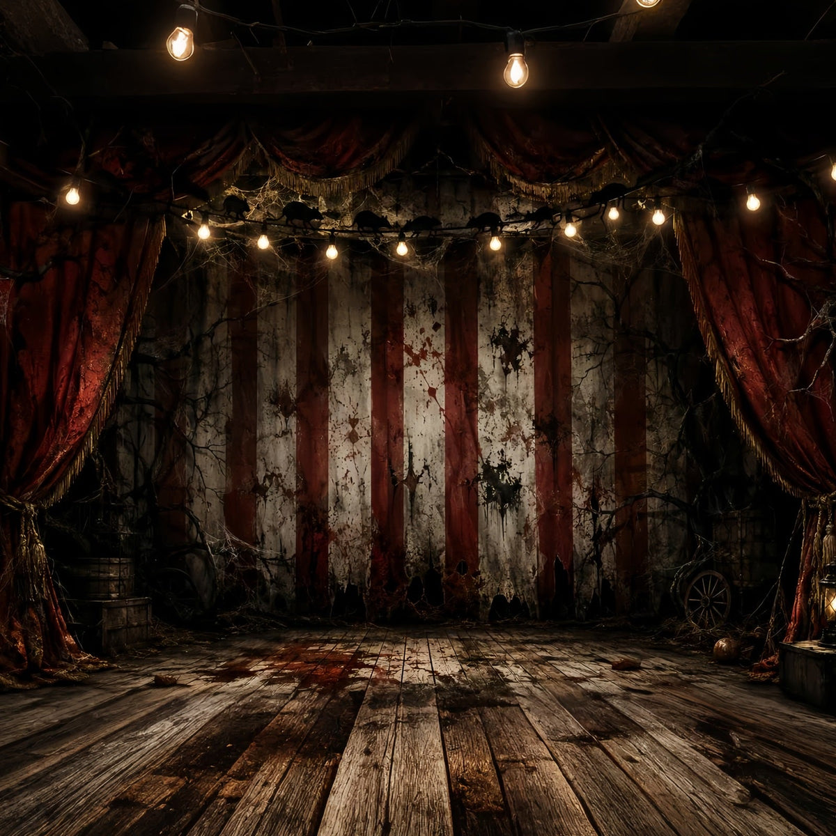 Décor De Scène De Clown D'Halloween Rideau De Cirque Sanglant Décor En Tissu D'Halloween LXX67-158