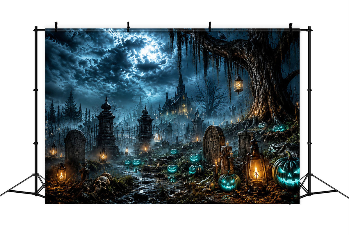 Décor De Château D'Halloween Cimetière Hanté Au Clair De Lune Citrouil les Grand Décor D'Halloween LXX67-16