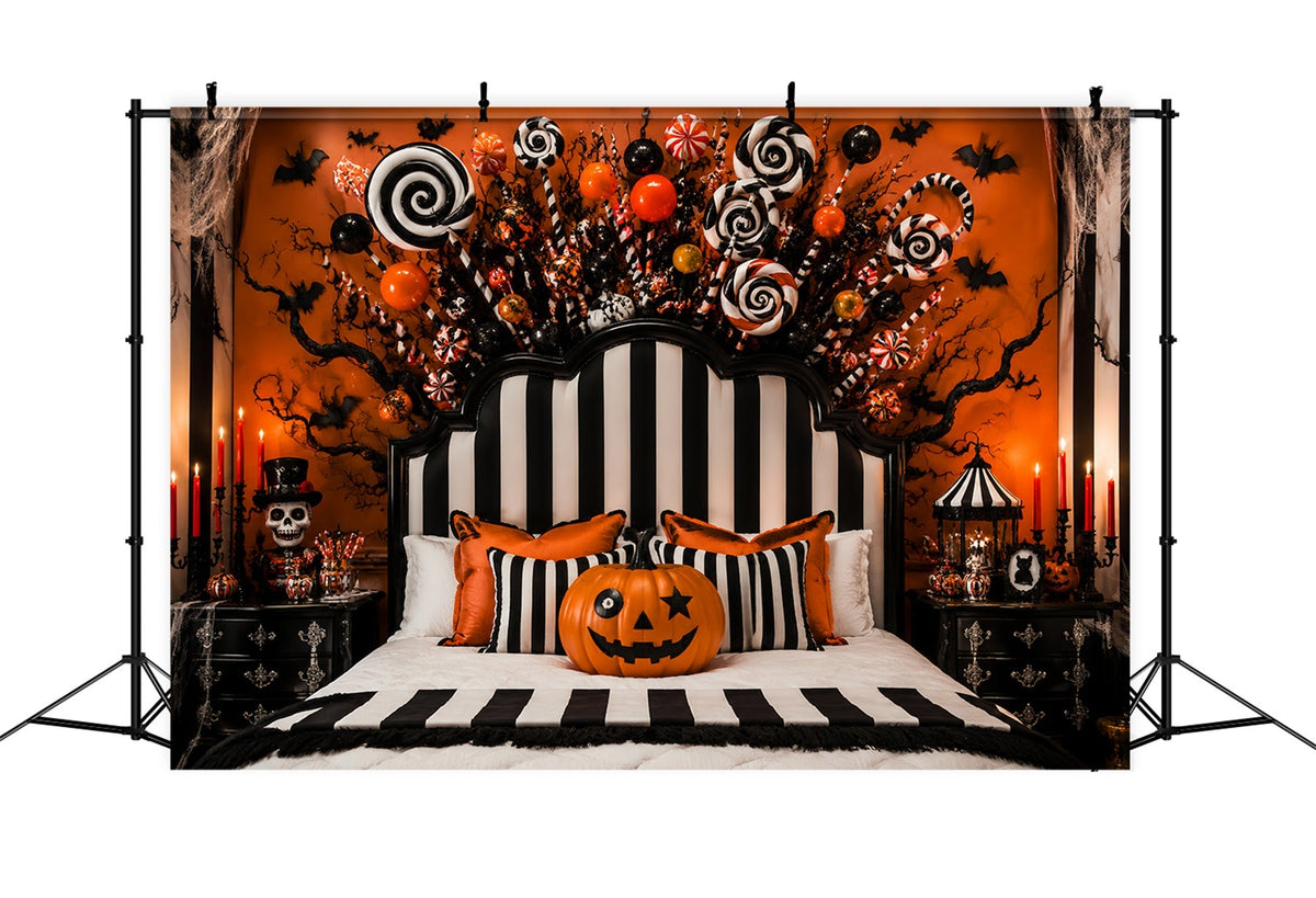 Toile De Fond Photo Pour Fête D'Halloween Citrouilles Et Bonbons Rayés Décoration De Chambre À CoucherLXX67-160