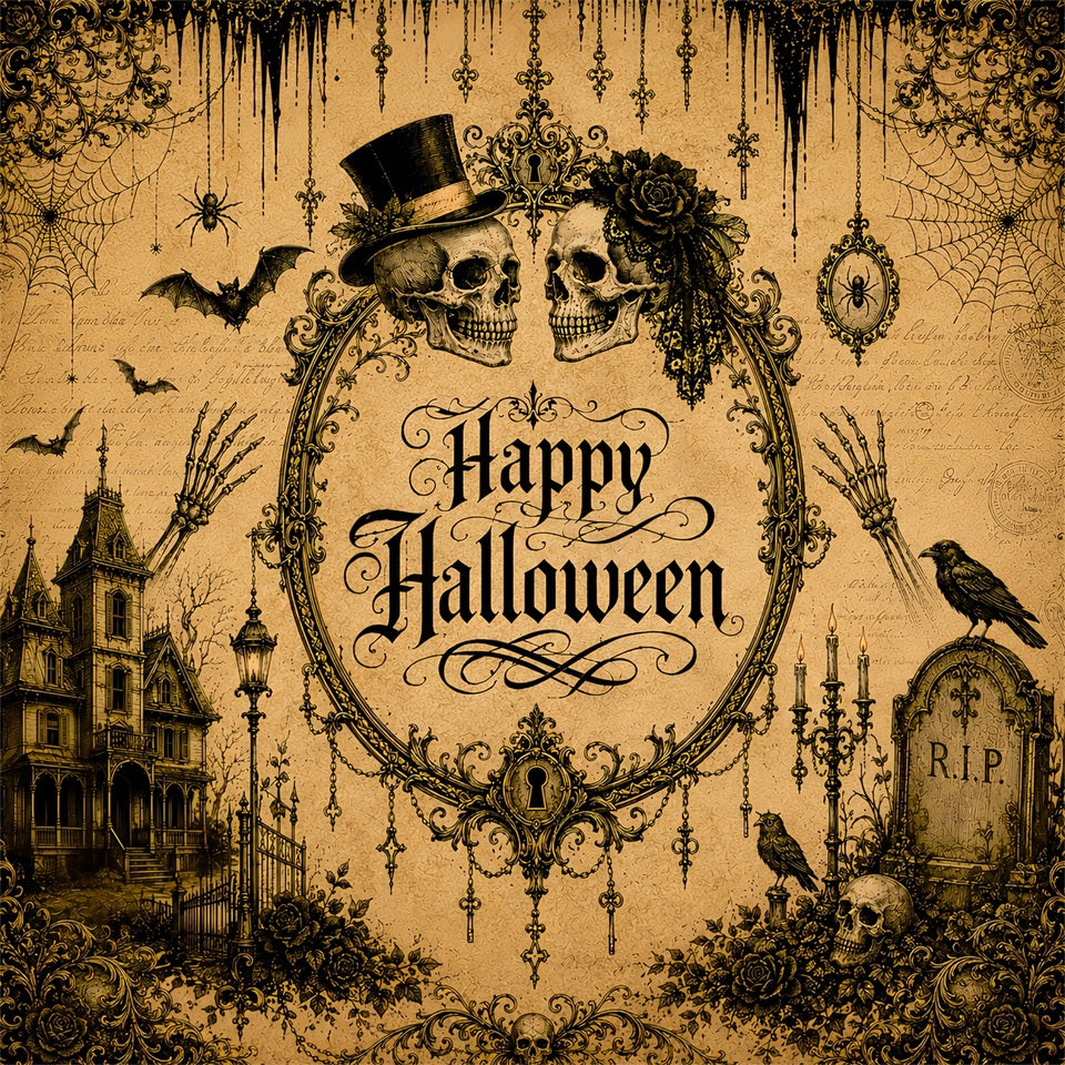 Décor De Mariage D'Halloween Crâne Vintage Gothique oile De Fond Photo Pour Couples alloweenLXX67-162