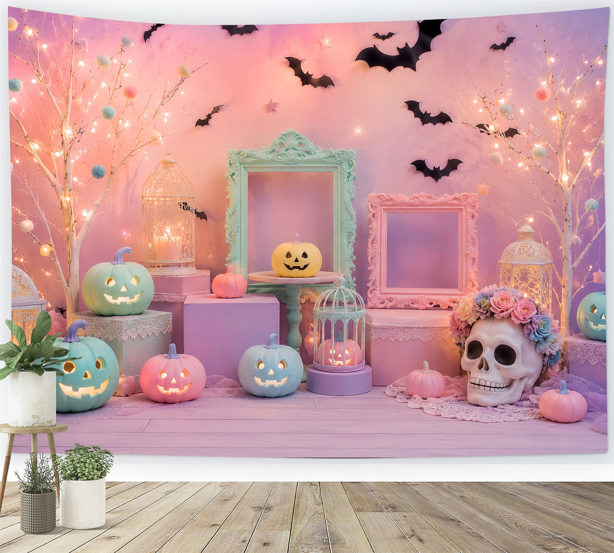 Décors D'Halloween Mignons Citrouille Pastel Et Crâne Décorations De Scène D'Halloween LXX67-165