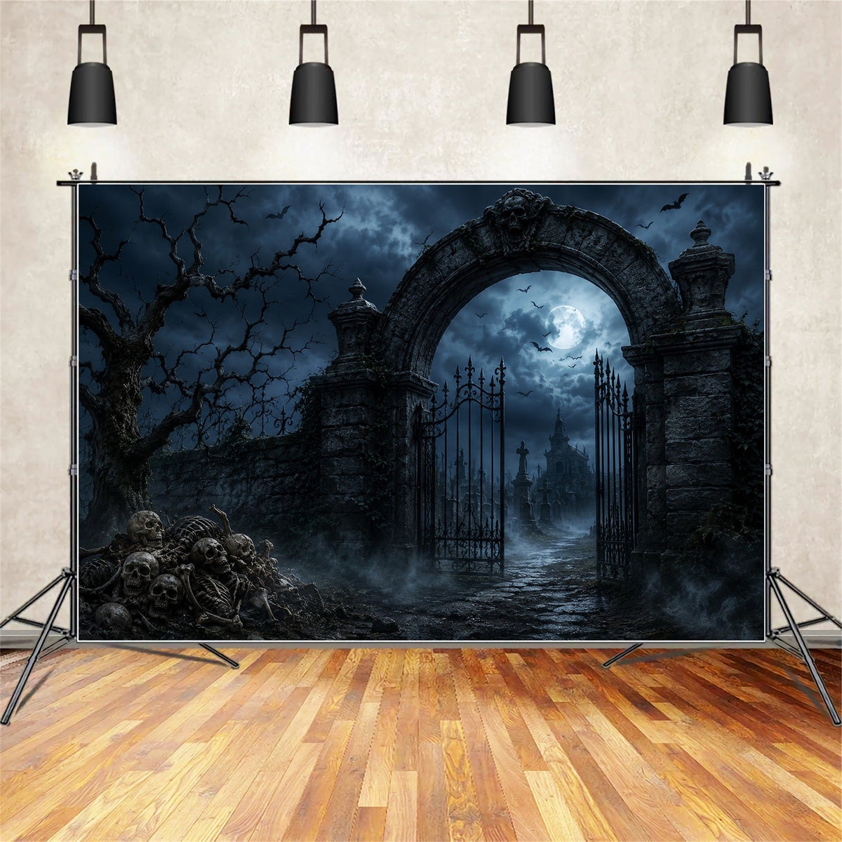 Décor De Fond Extérieur Pour Halloween Squelette Cimetière Portail En PieRRe Décor LXX67-168