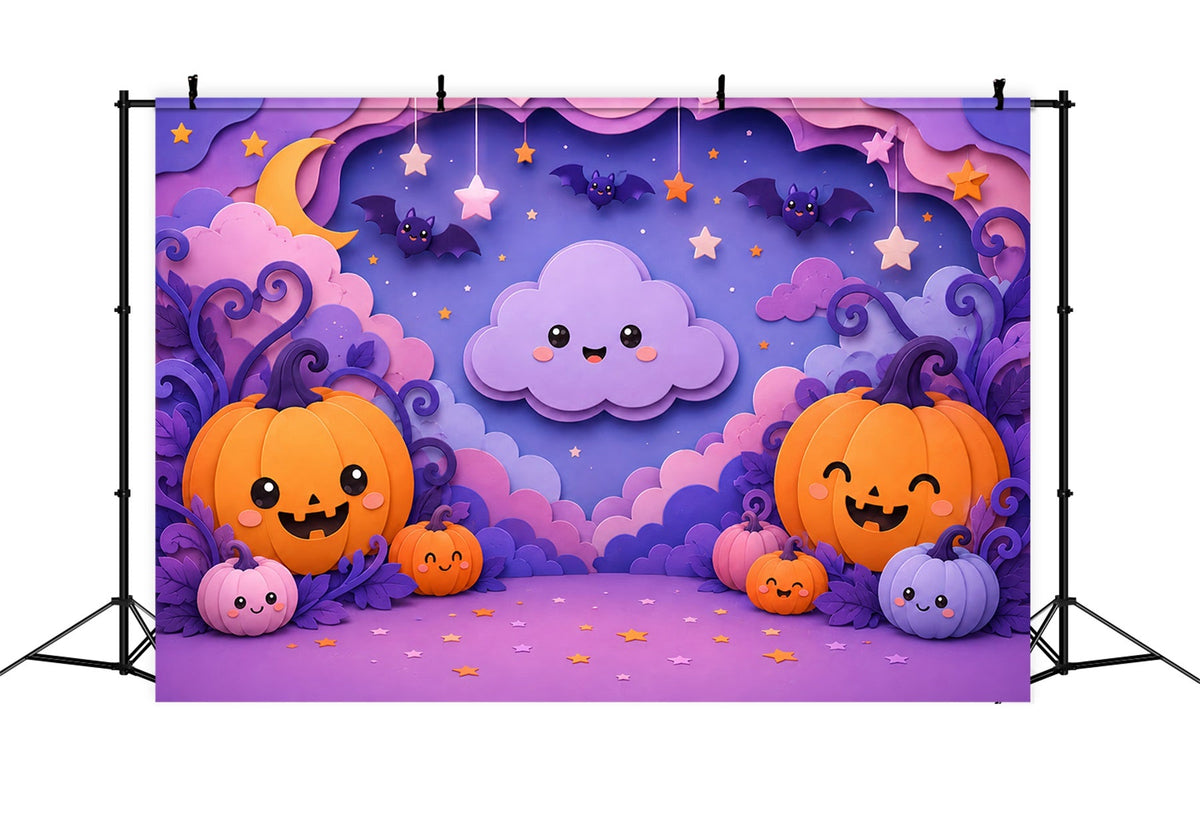 Fond Photo D'Halloween Mignon Citrouille Pastel Et Nuage Décor De Fête Halloween LXX67-172