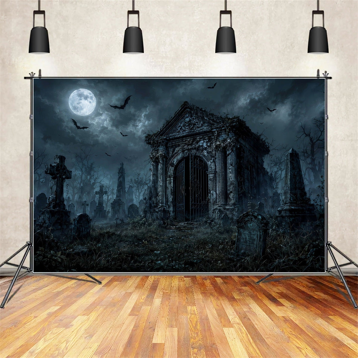 Décor De Cimetière Gothique Mausolée Clair De Lune Personnalisé Pour Halloween LXX67-173