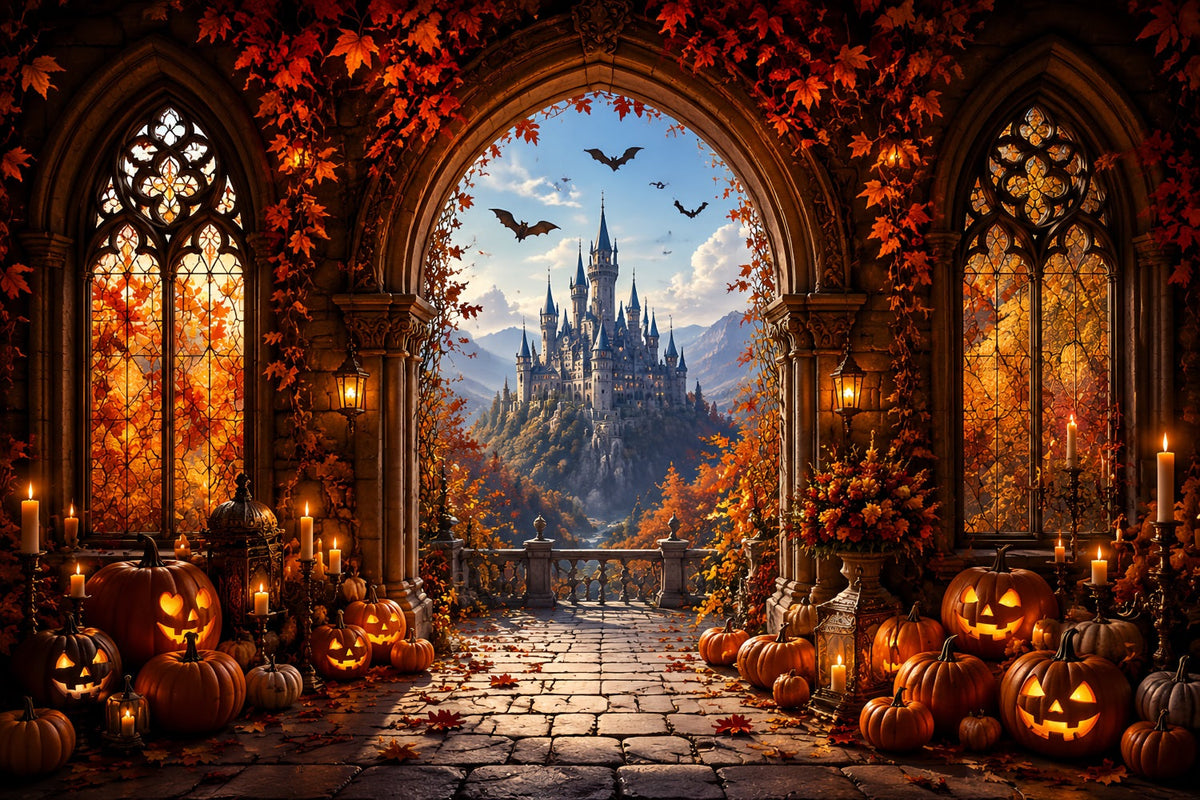 Décor D'Halloween Automnal Arche De Château Avec Citrouilles Décor Effrayant Pour Halloween LXX67-176