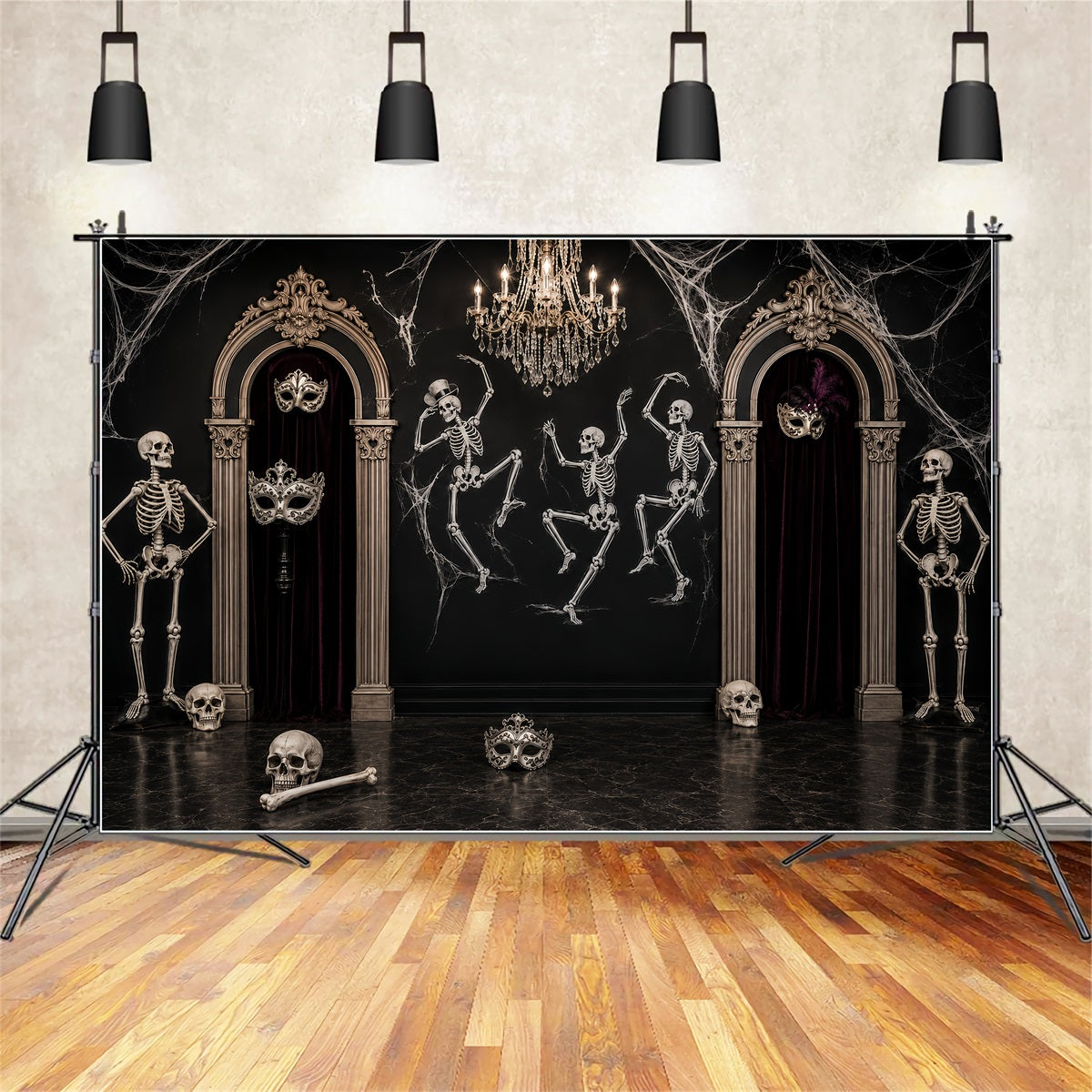 Décor De Fond D'Halloween Fantôme Squelette Bal Masqué Danse De Salon Décor Effrayant D'Halloween LXX67-177