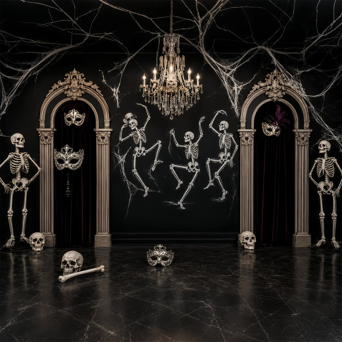 Décor De Fond D'Halloween Fantôme Squelette Bal Masqué Danse De Salon Décor Effrayant D'Halloween LXX67-177